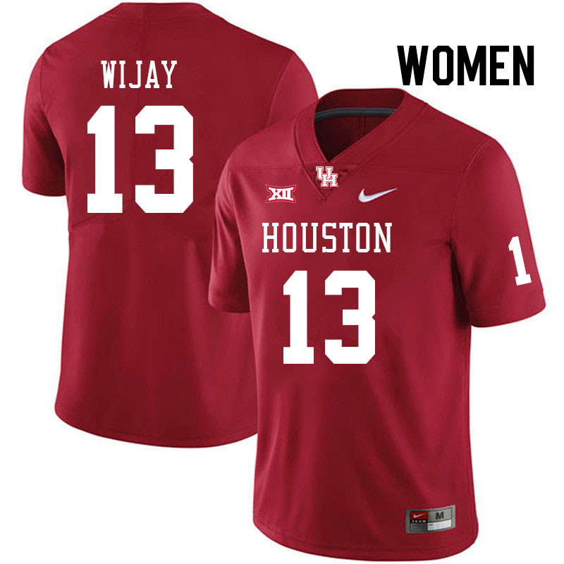Women #13 Indiana Wijay Houston Cougars College Football Jerseys Stitched Sale-Red